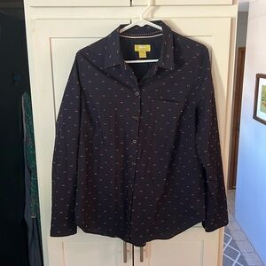 Anthropologie Maeve Slim Navy Blue Embroidered Long Sleeve Sz 12
